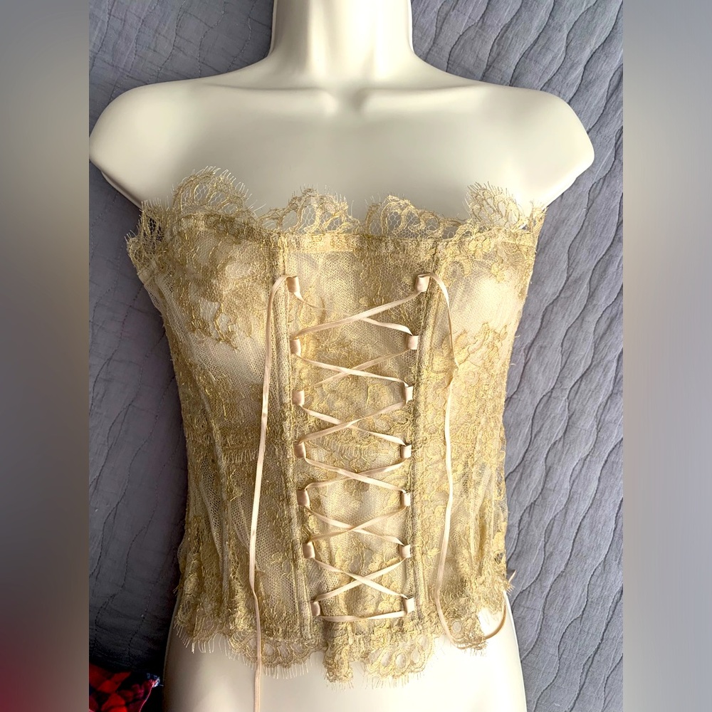 I D sarrieri gold metallic lace bustier size EUR 40, UK M. still NWT.